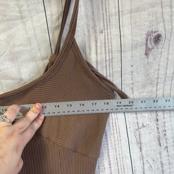Free People Beach Brown Otter Brun Fitted Summer Tie Camisole Dress Medium NWT - Picture 6 of 7